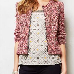 Anthropologie Cartonnier Pink Multicolor Rosily Tweed Jacket Size 4